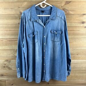 Torrid Womens Shirt Long Sleeve Button Up Chambray Cotton Versatile Layering 4X